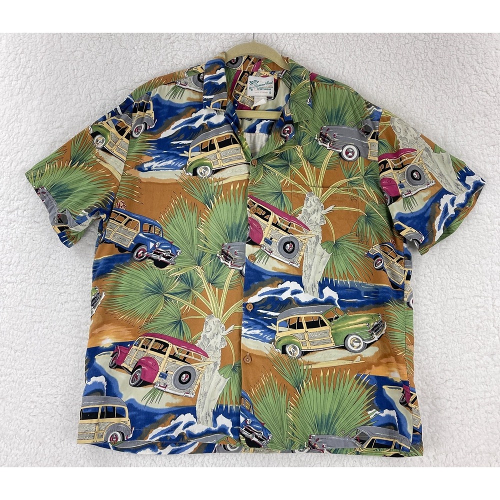 Diamond Head Sportswear Button-Up Shirt Mens Large Green‎ Hawaiian VTG USA Made